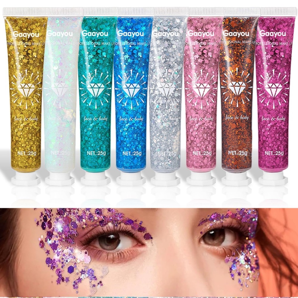 Glitter Face Paint- Holographic Chunky for Halloween, Music Festivals, or Raves